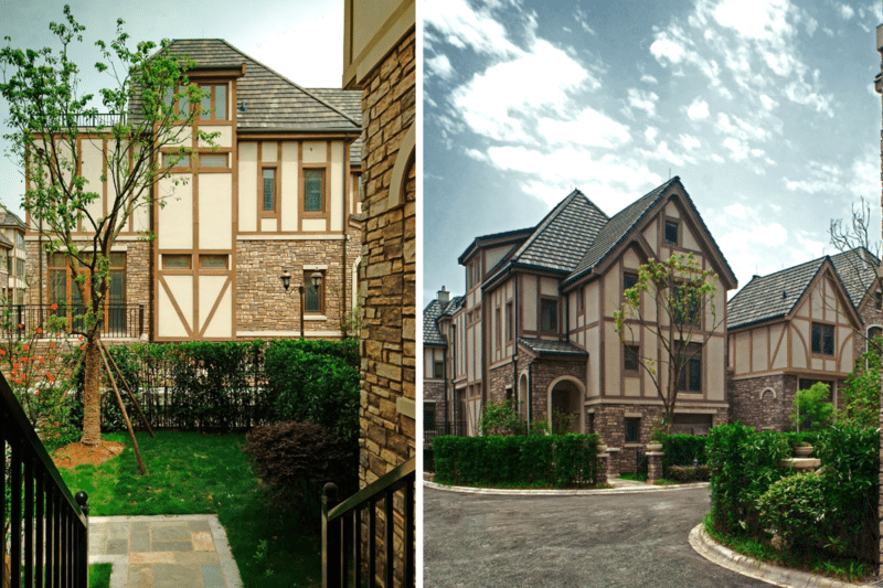 Two side view of Tudor Custom Townhomes