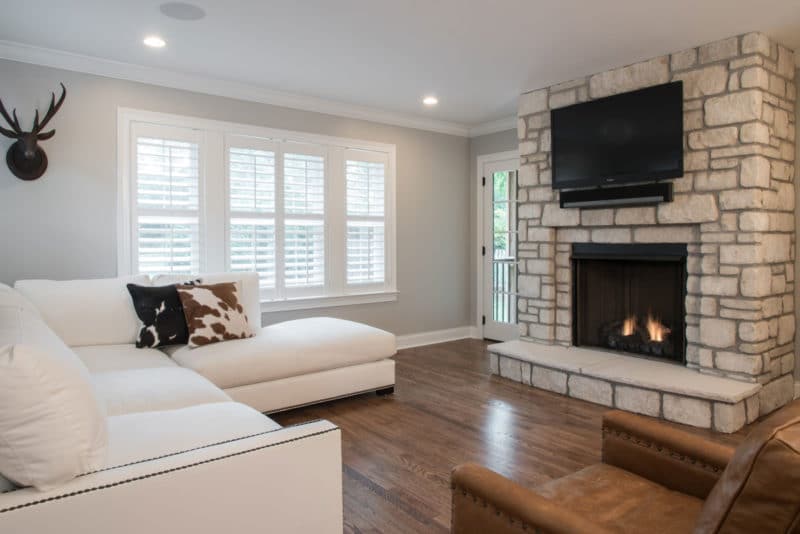 Two-Story home Living room with fire pit
