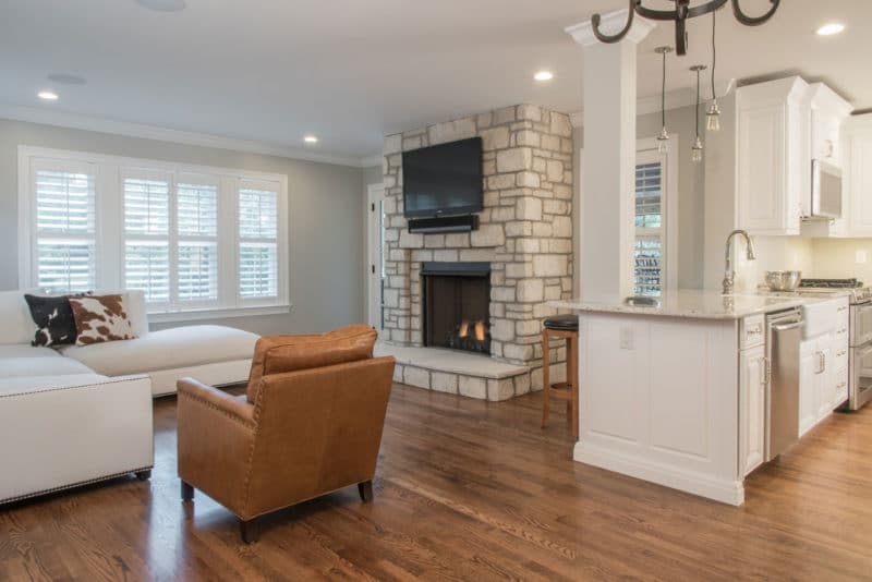 Two-Story home Living room with fire pit