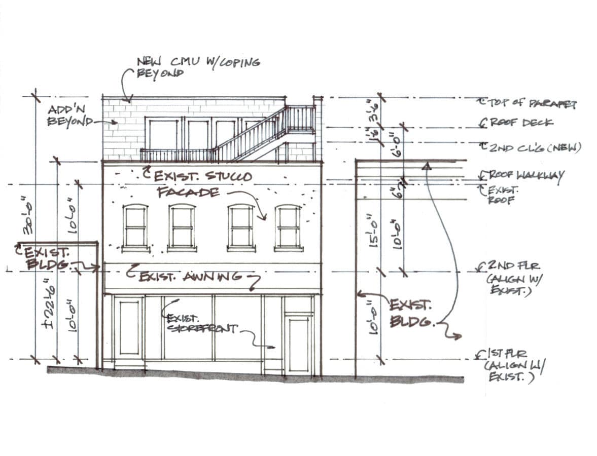 Hand sketch of building design