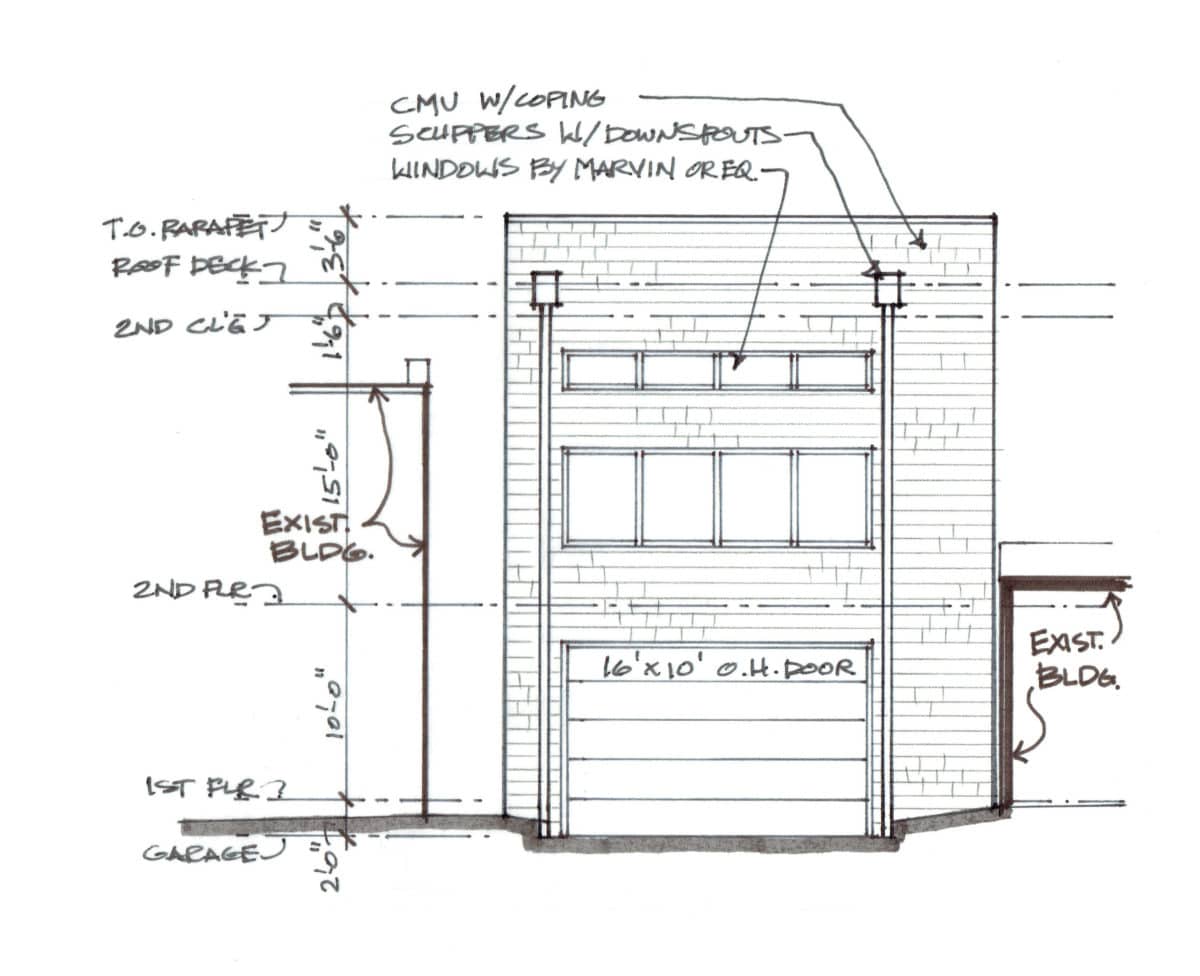 Hand sketch of building design