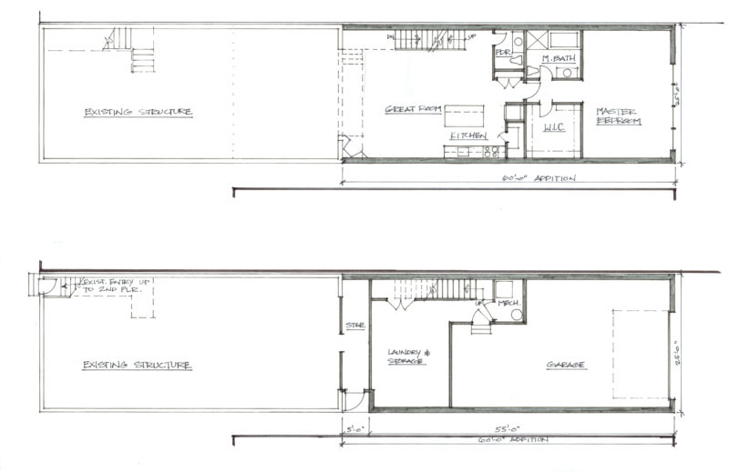 Hand sketch of Garage and Master Bedroom space