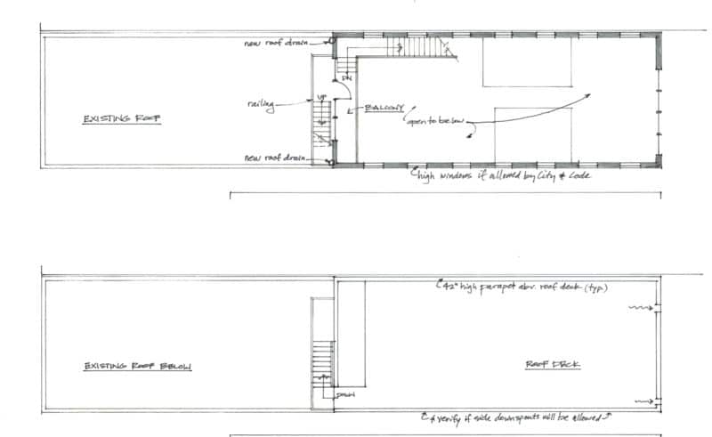 Hand sketch of Balcony and Roof deck space