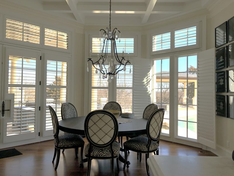 Dining table with backyard view