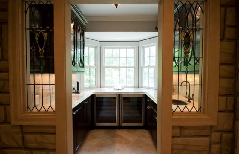 Kitchen photo with backyard view