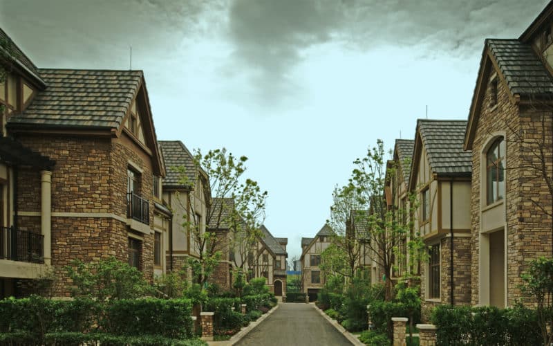 Street view of Tudor Custom townhome