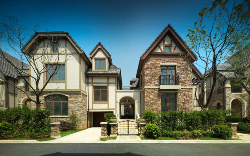Road view of Custom townhome from road