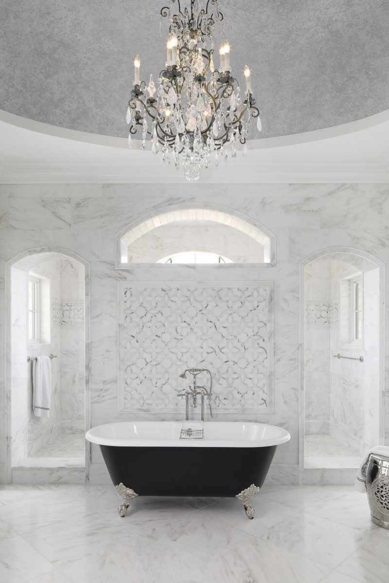 Front view of Custom bathroom with white stones